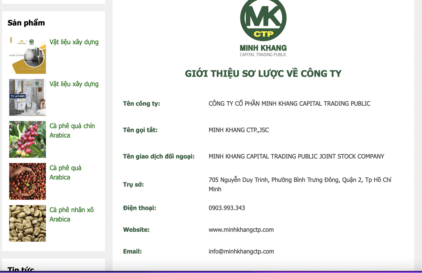 Minh Khang Capital Trading Public tiền thân là Công ty CP Cà phê Thương Phú.