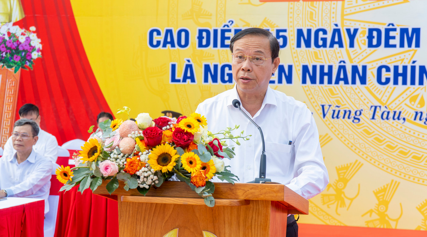 Ông Nguyễn Văn Thọ, Chủ tịch UBND tỉnh Bà Rịa - Vũng Tàu phát biểu tại buổi lễ. Ảnh: Bà Rịa - Vũng Tàu.