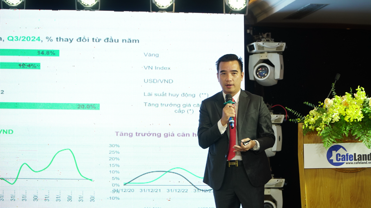 Ông Võ Huỳnh Tuấn Kiệt, Giám đốc bộ phận Tiếp thị nhà ở CBRE Việt Nam phát biểu tại hội thảo.