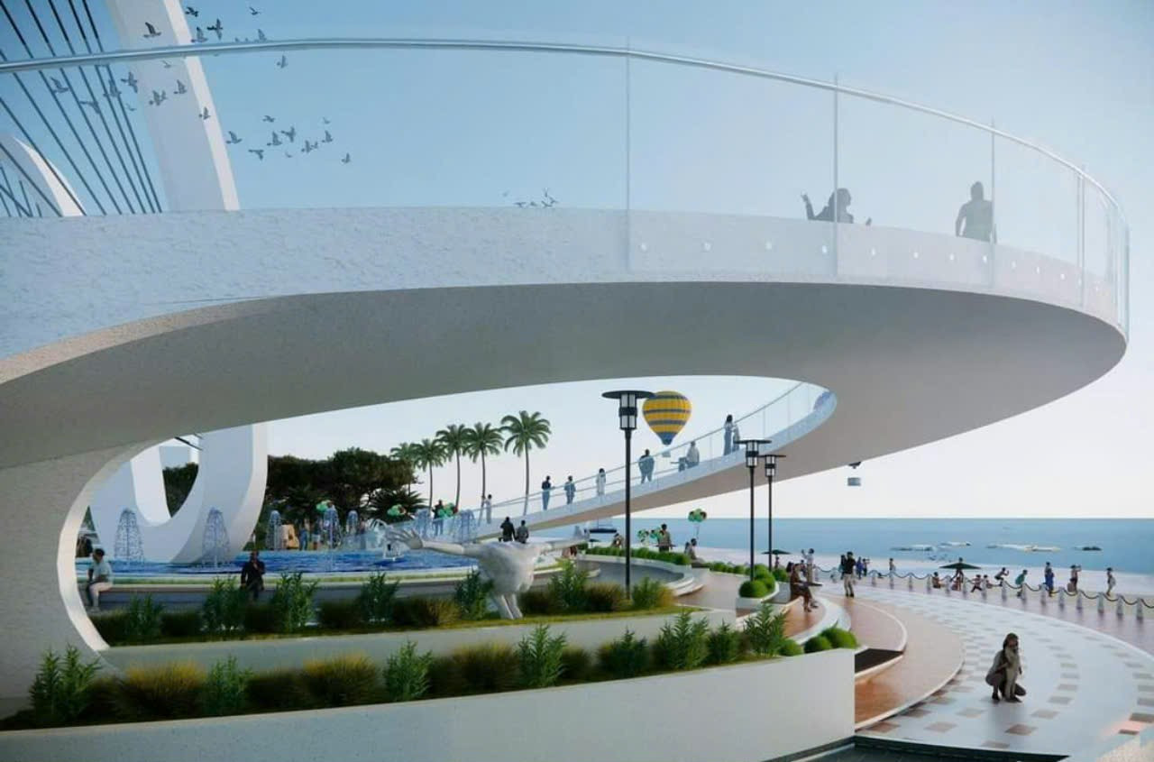 Vọng cảnh lấy ý tưởng từ cánh tay che chở, tạo điểm thu hút cho công trình. Vọng cảnh lấy ý tưởng từ cánh tay che chở, tạo điểm thu hút cho công trình.