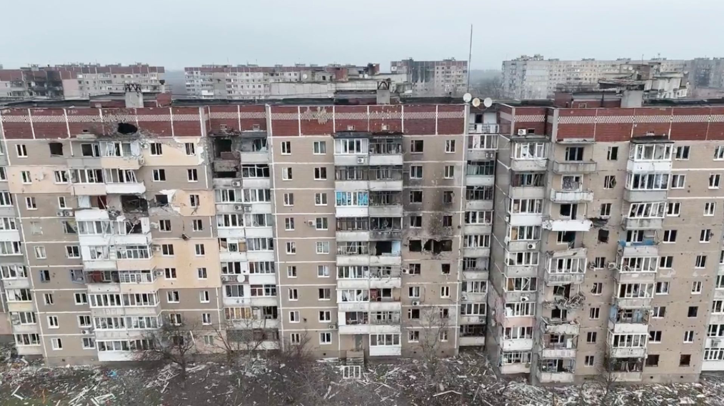 Một toà nhà bị hư hại ở Vuhledar ngày 23/1