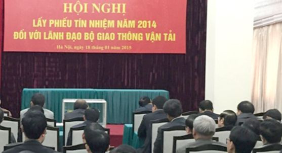 Hội nghị lấy phiếu tín nhiệm lãnh đạo Bộ GTVT năm 2014 diễn ra vào tháng 1/2015. (Ảnh: MT). Hội nghị lấy phiếu tín nhiệm lãnh đạo Bộ GTVT năm 2014 diễn ra vào tháng 1/2015. (Ảnh: MT).