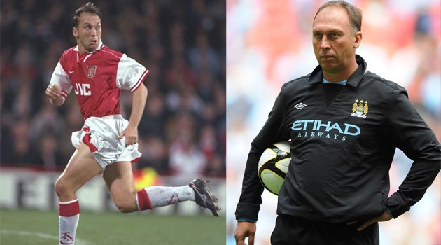 David Platt trong màu áo Arsenal và giờ là trợ lý HLV của Man City. David Platt trong màu áo Arsenal và giờ là trợ lý HLV của Man City