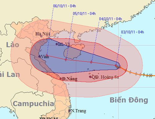 Đường đi dự kiến của bão số sáu- Nguồn: Trung tâm Dự báo khí tượng thủy văn T.Ư