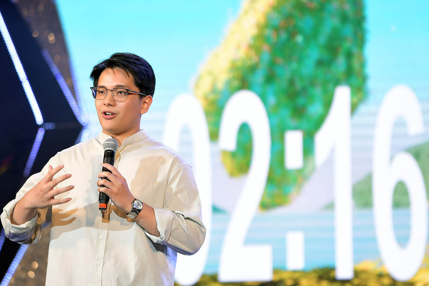 Đại diện nhóm Thinkmay chia sẻ tại đêm Chung kết cuộc thi.