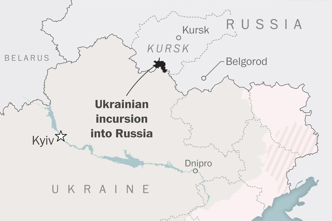 Tỉnh Kursk nằm cạnh Belgorod. (Ảnh: The Washington Post) Tỉnh Kursk nằm cạnh Belgorod. (Ảnh: The Washington Post)