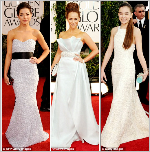 Sự xuất hiện đáng chú ý của gam màu hồng đào Angelina Jolie với chiếc váy màu xanh lộng lẫy sát vai cùng Brad Pitt Nicole Kidman và Heidi Klum Gam màu đen cổ điển, truyền thống, vẫn được ưa chuộng Helena Bonham Carte với đôi giày 2 màu và Julia Kurbatova trong chiếc váy màu xanh dương Sao đụng màu đỏ gợi cảm và quyến rũ Màu xanh dương đậm quý phái Màu trắng tinh khôi Gam màu vàng đem đến sự nổi bật cho các phái đẹp 2 quý cô béo Amber Riley and PGabourey Sidibe xuất hiện với những chiếc váy lấp lánh