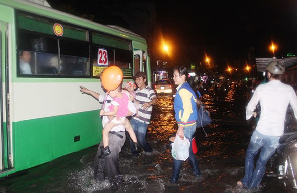 Nhiều du khách đến chơi tại khu du lịch Đầm Sen gặp khó khăn trong việc đón xe buýt về nhà. Anh Lê Giang (nhà ngụ quận 9) cho biết, chủ nhật gia đình anh và bạn bè kéo nhau đi Đầm Sen chơi, đến gần cuối chiều gặp mưa lớn khiến đường Hòa Bình ngập nặng làm xe buýt chết máy, nhiều xe không dám dừng đậu đón khách vì sợ chết. Chị Trần Thị Kim Nga (nhà ngụ quận Thủ Đức) ngao ngán cho biết: “Tranh thủ ngày chủ nhật nên gia đình vào Khu du lịch Đầm Sen để chơi, ai ngờ lúc ra về gặp mưa lớn nên cả gia đình phải chịu cảnh bị kẹt do nước ngập quá sâu, xe máy lại chết máy nên phải bì bõm lội nước dẫn bộ”