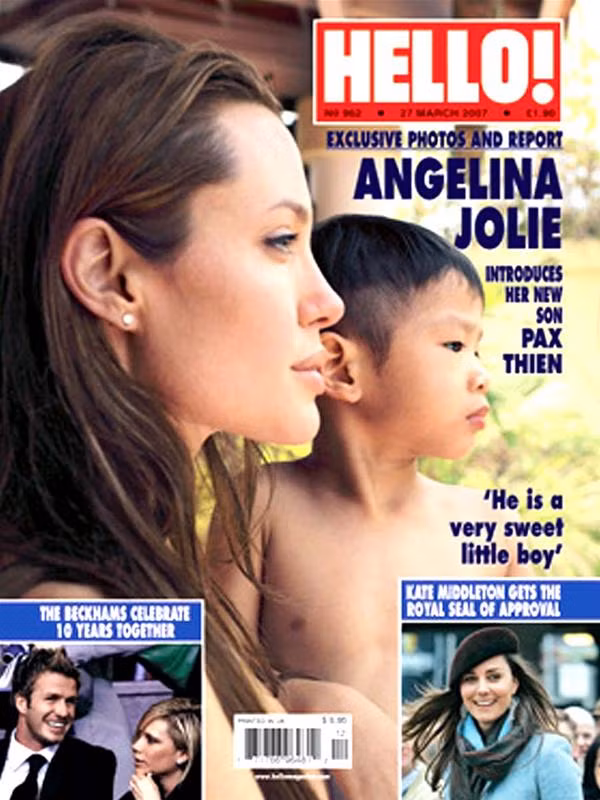 Hai mẹ con Angelina Jolie trên bìa tạp chí Hello
