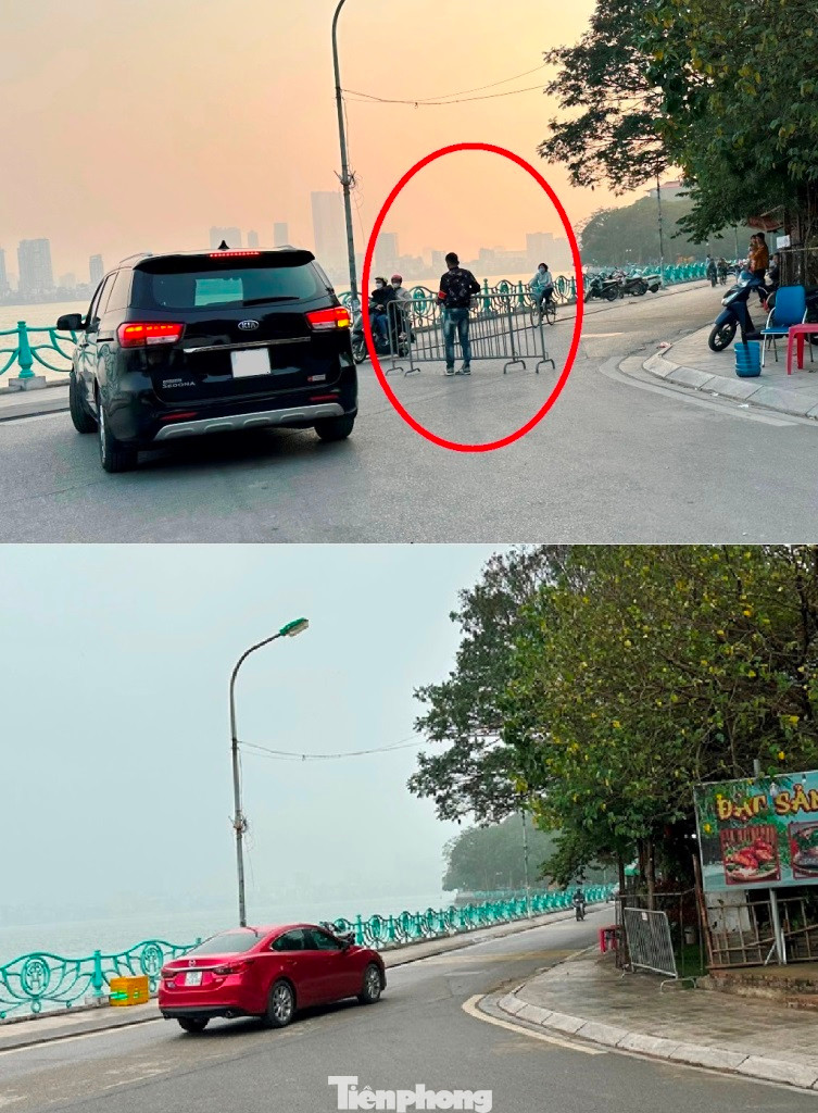 Khi có mặt Thanh tra giao thông và Công an đã thu hồi hàng rào barie chắn đường được các bãi xe lậu dựng lên như ảnh trên, sau đó thông lại đường để phương tiện đi lại bình thường trên đường ven hồ Tây (ảnh dưới) Khi có mặt Thanh tra giao thông và Công an đã thu hồi hàng rào barie chắn đường được các bãi xe lậu dựng lên như ảnh trên, sau đó thông lại đường để phương tiện đi lại bình thường trên đường ven hồ Tây (ảnh dưới)