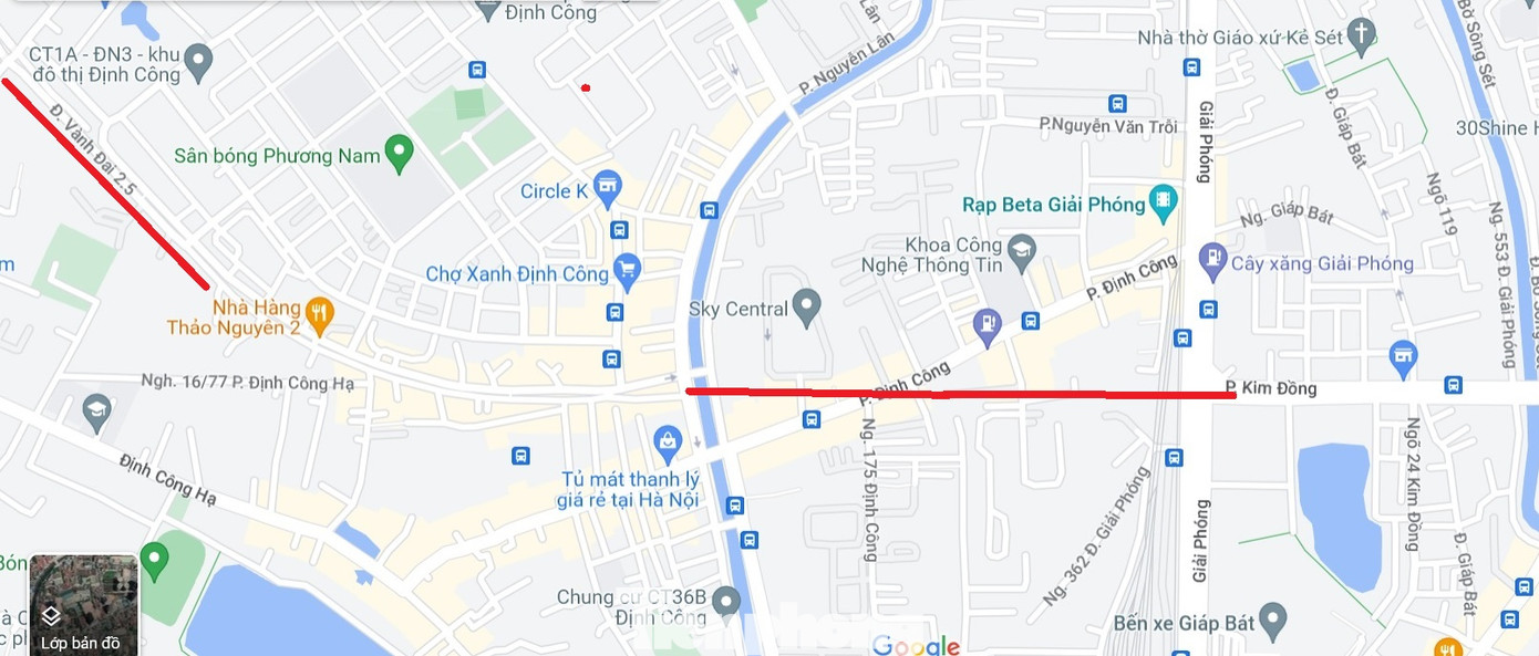 Tuyến đi qua các khu vực dân cư, đường hiện hữu như Phú Thượng (Tây Hồ - điểm đầu), đường Nguyễn Văn Huyên, Trung Kính, Hoàng Đạo Thúy, Khương Đình - Định Công, Kim Đồng - Tân Mai - Đền Lừ (Hoàng Mai). Hiện dự án đang thi công đoạn từ KĐT Định Công đến nút giao Giải Phóng - Kim Đồng (đường kẻ đỏ)