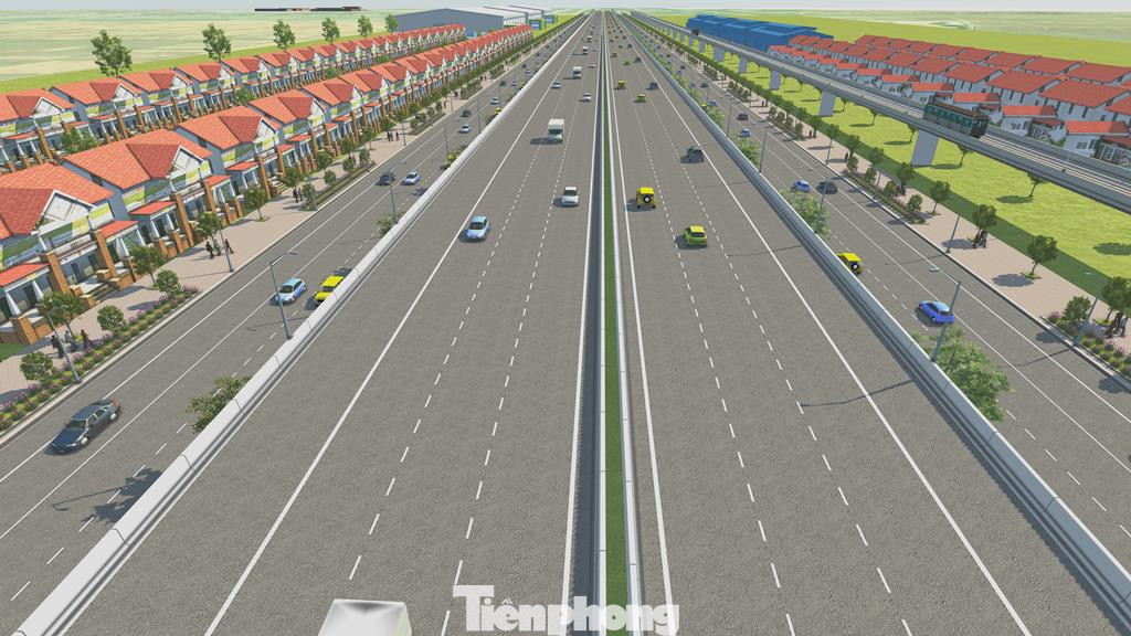 Với phương án thiết kế đường cao tốc Vành đai 4 đi trên cao, đường Vành đai 4 vẫn có 14 làn xe, đường trên cao 6 làn xe, 2 làn dừng khẩn cấp hai bên.