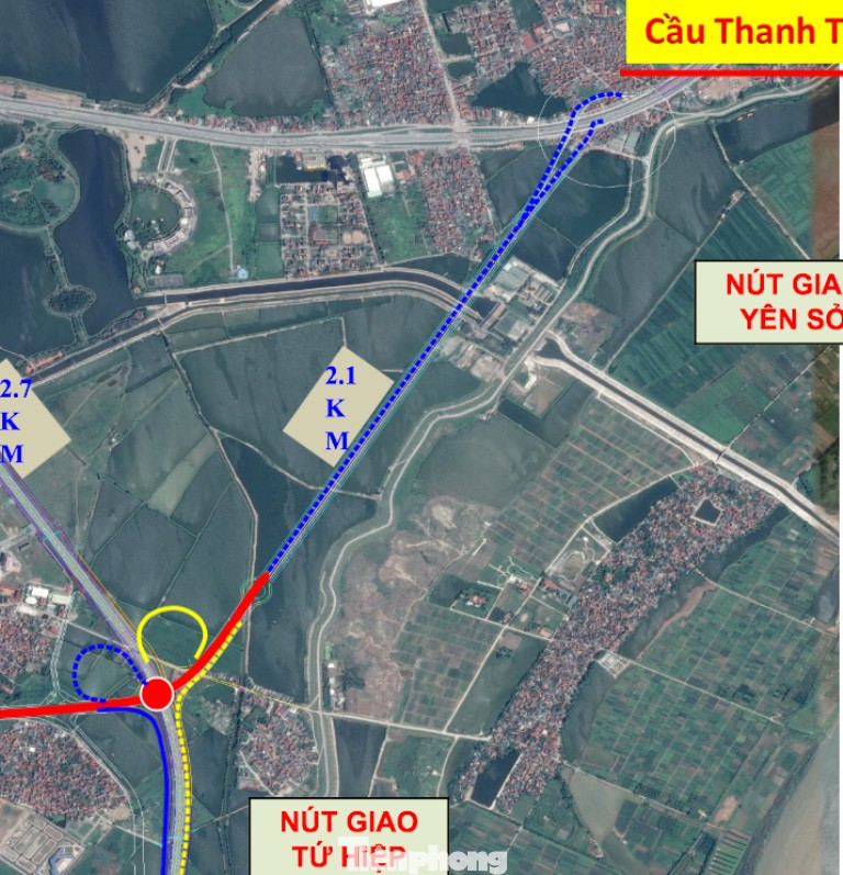 Đường kết nối giữa cao tốc Pháp Vân - Cầu Giẽ với Vành đai 3 (đường chấm màu xanh) đường làm mới và có chiều dài 2,1km. Đường kết nối giữa cao tốc Pháp Vân - Cầu Giẽ với Vành đai 3 (đường chấm màu xanh) đường làm mới và có chiều dài 2,1km.