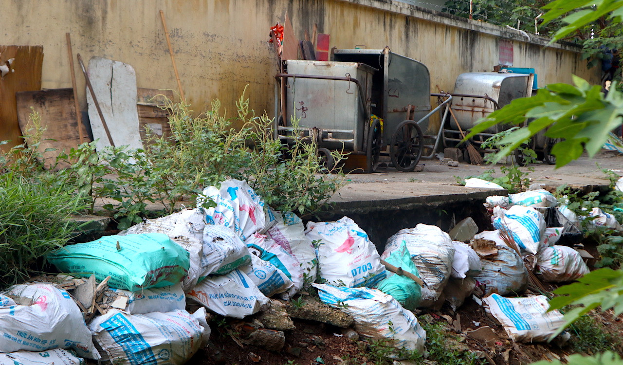 Rác thải vứt bừa bãi, ven đường tập trung nhiều xe chở rác chảy nước bốc mùi, cây cối um tùm cũng là những ổ muỗi nguy hiểm.