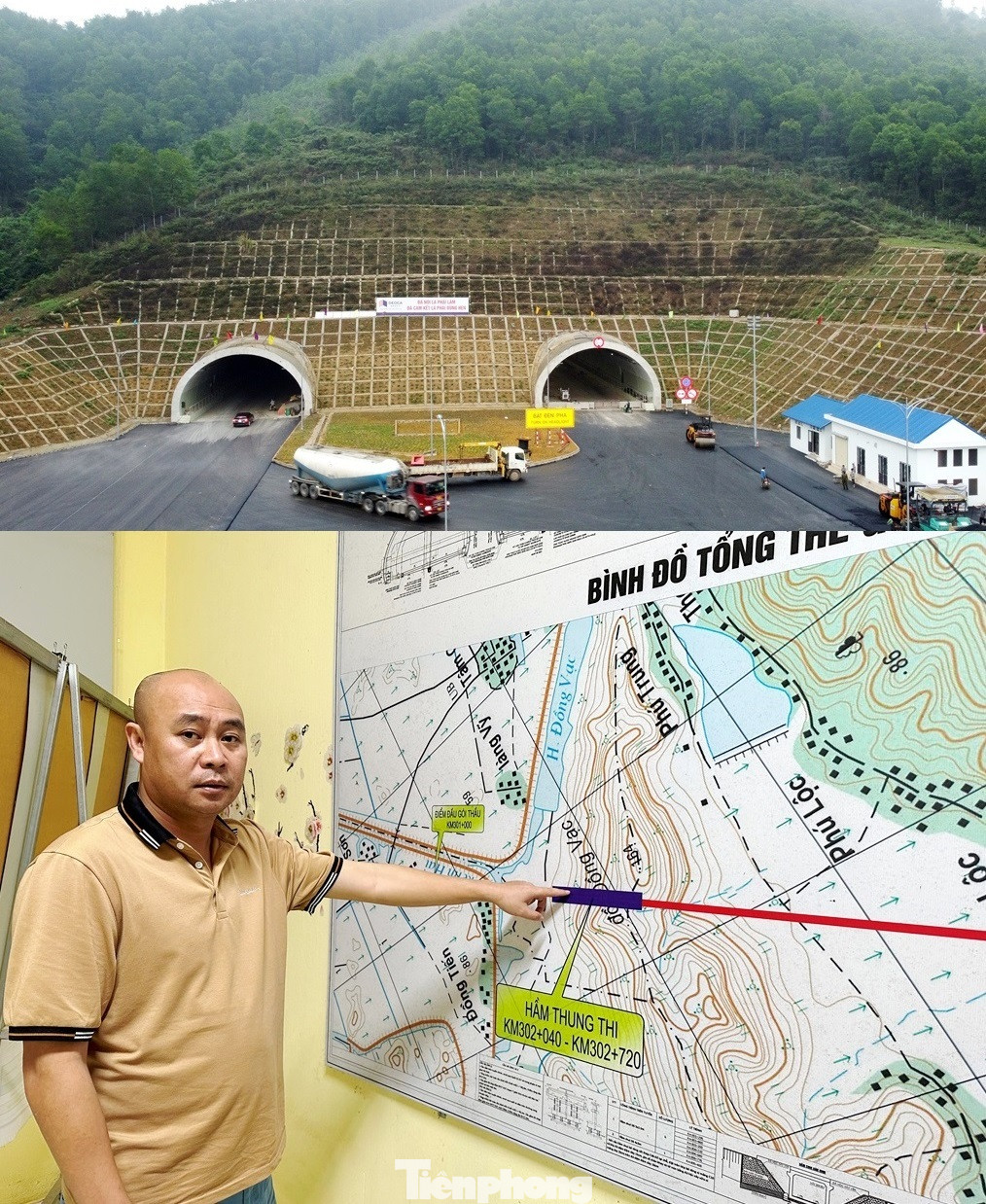 Ông Phan Duy Hiếu, Phó Tổng giám đốc Cty Cổ phần Tập đoàn Đèo Cả nói với phóng viên về quy mô và công nghệ đào hầm Thung Thi. Theo ông, vì tiết diện đào hầm rộng (3 làn xe), lại đào ở núi đá xanh liền khối, rắn chắc nên đây là hầm đào khó khăn nhất từ trước đến nay của Đèo Cả.