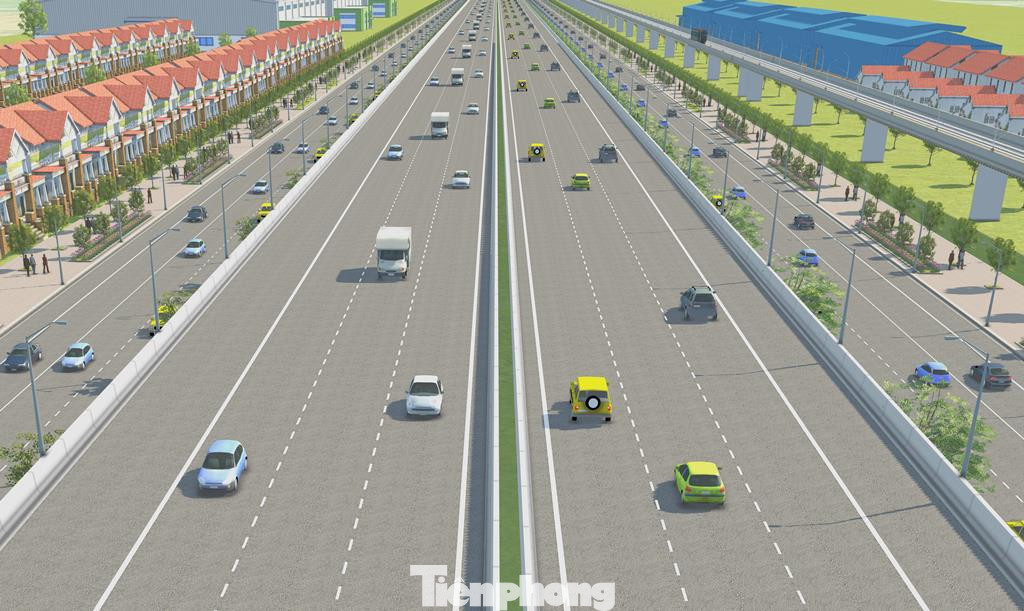 Sau khi thông xe, đưa vào vận hành từ năm 2027, đường Vành đai 4 sẽ là tuyến đường rộng nhất Hà Nội (14 làn xe cơ giới và 2 làn dừng khẩn cấp).