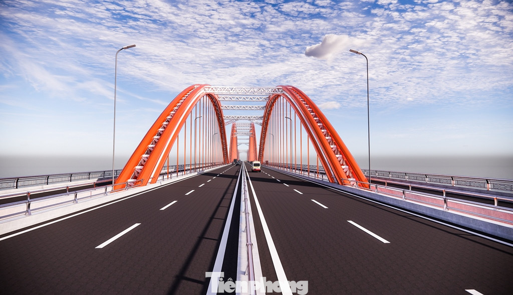 Phương án thiết kế cầu có mái vòm sắt, gồm hai đơn nguyên cầu ghép với nhau.