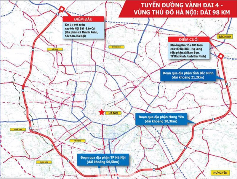 Với tổng mức đầu tư hơn 85.813 tỷ đồng, dài 112,8km đi qua 3 tỉnh, thành phố là Hà Nội, Hưng Yên, Bắc Ninh, đường Vành đai 4 được chia làm 7 dự án thành phần, trong đó có dự án thành phần 3 là xây dựng đường cao tốc Vành đai 4.