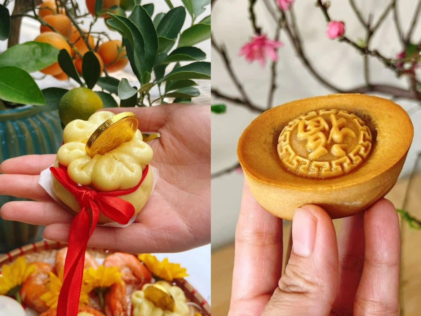 Bánh bao kim tiền, bánh thỏi vàng được nhiều người chọn mua để tự tay chuẩn bị mâm cúng (Ảnh: Nhân vật cung cấp). Bánh bao kim tiền, bánh thỏi vàng được nhiều người chọn mua để tự tay chuẩn bị mâm cúng (Ảnh: Nhân vật cung cấp).