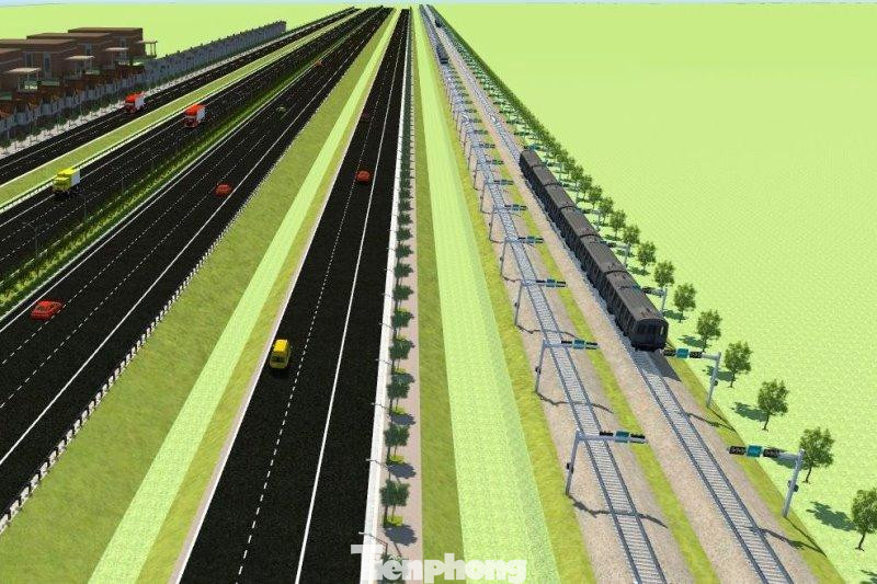 Theo phương án đi bằng, có 6 làn đường cao ở giữa, 2 bên là đường gom - đường đô thị với 3 làn xe. Ngoài ra, hành lang tuyến đường còn có tuyến đường sắt đô thị.