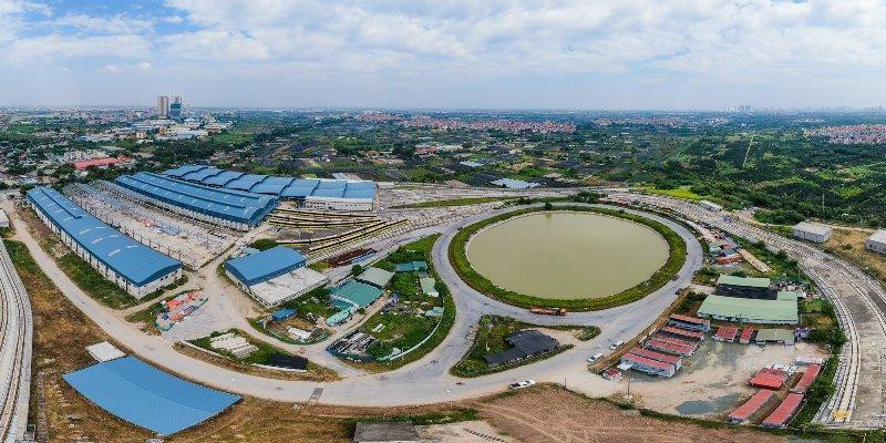 Toàn cảnh depot Nhổn của dự án được chụp từ trên cao.