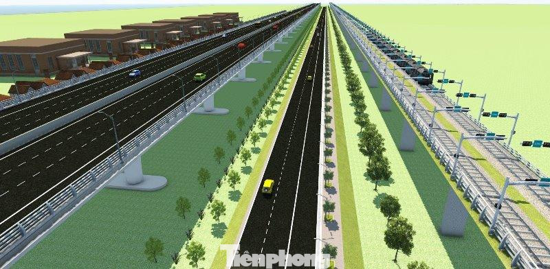 Tuyến đường Vành đai 4 được thiết kế hoàn chỉnh theo phương án đường cao tốc đi trên cao, hai bên là đường gom và đường sắt đô thị chạy song song.