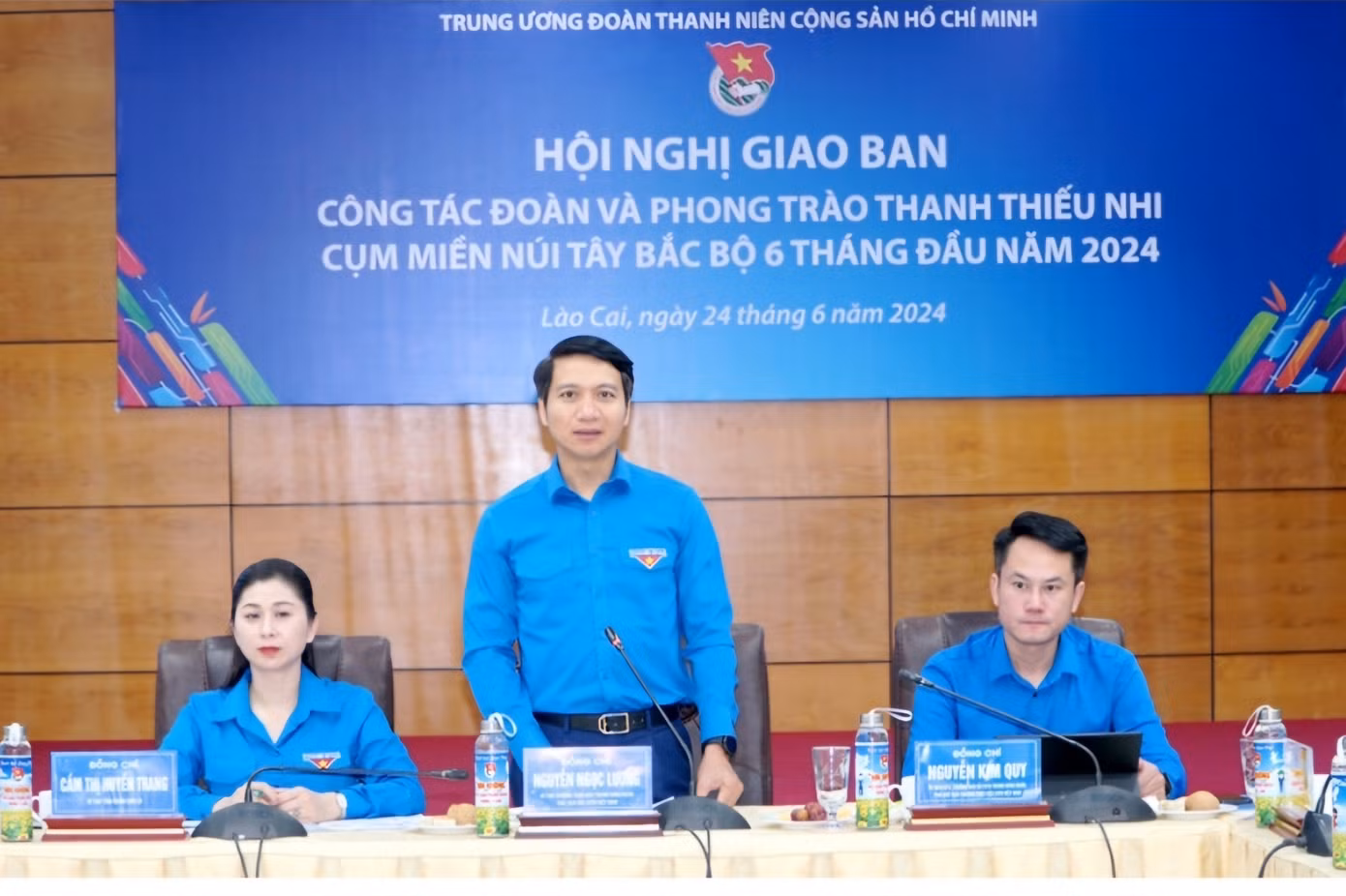 Anh Nguyễn Ngọc Lương - Bí thư Thường trực Trung ương Đoàn, Chủ tịch Hội Liên hiệp Thanh niên Việt Nam phát biểu tại hội nghị.