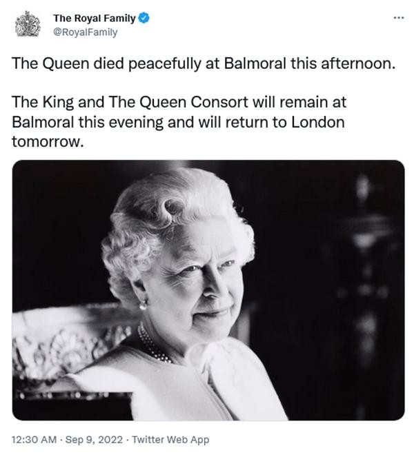 Thông báo của Cung điện Buckingham. Ảnh: Twitter. Thông báo của Cung điện Buckingham. Ảnh: Twitter.