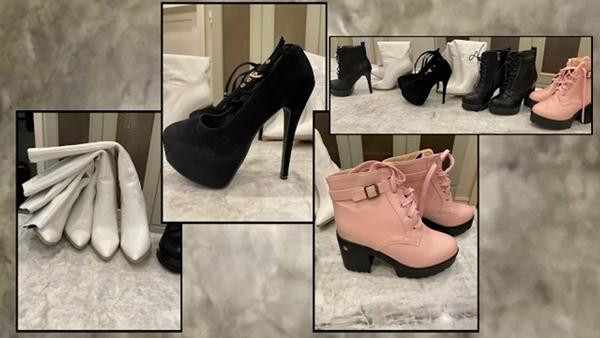 Một số đôi giày mà Simone nhận được. Ảnh: WLS-TV. Một số đôi giày mà Simone nhận được. Ảnh: WLS-TV.