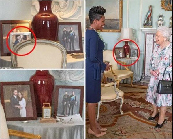 Trước đó, cũng có lần cư dân mạng phát hiện ra rằng ảnh của Harry - Meghan "biến mất" khỏi một trong những chiếc bàn của Nữ hoàng từ khoảng cuối năm 2019 (ảnh chụp cùng một chiếc bàn vào tháng 7/2019 và 10/2019). Ảnh: Lindaikeji.