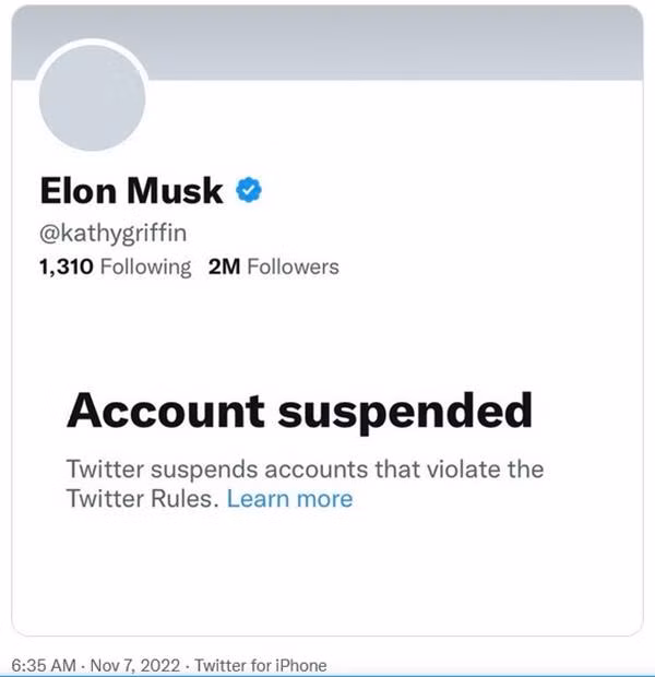 Tài khoản của một diễn viên Mỹ đã bị khóa vào sáng nay, sau khi giả mạo tên Elon Musk. (Ảnh chụp màn hình).