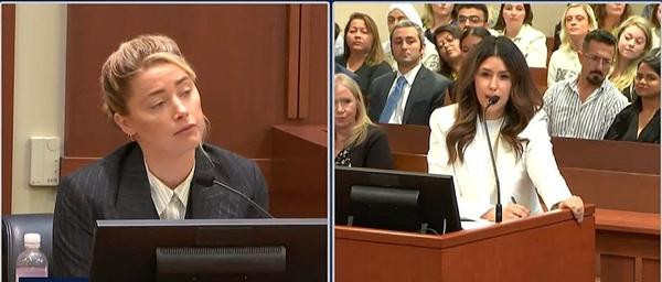 Luật sư của Depp (phải) gây không ít khó khăn cho Heard. Ảnh: Law&Crime. Luật sư của Depp (phải) gây không ít khó khăn cho Heard. Ảnh: Law&Crime.