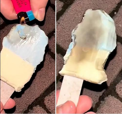 Bị đốt mà kem chỉ thế này thôi. Ảnh: Weibo. Bị đốt mà kem chỉ thế này thôi. Ảnh: Weibo.