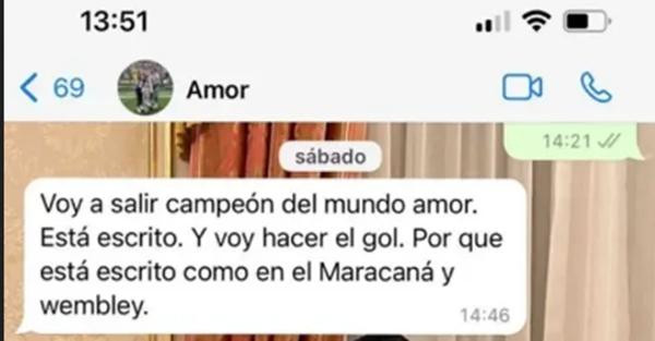 Tin nhắn mà Di Maria gửi cho vợ trước trận Chung kết. Ảnh: Reddit.