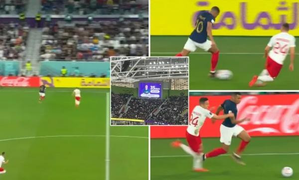 Mbappe mà bứt tốc thì ai theo kịp: Anh vượt lên trên cầu thù Ba Lan một cách rất dễ dàng. Ảnh: Twitter.