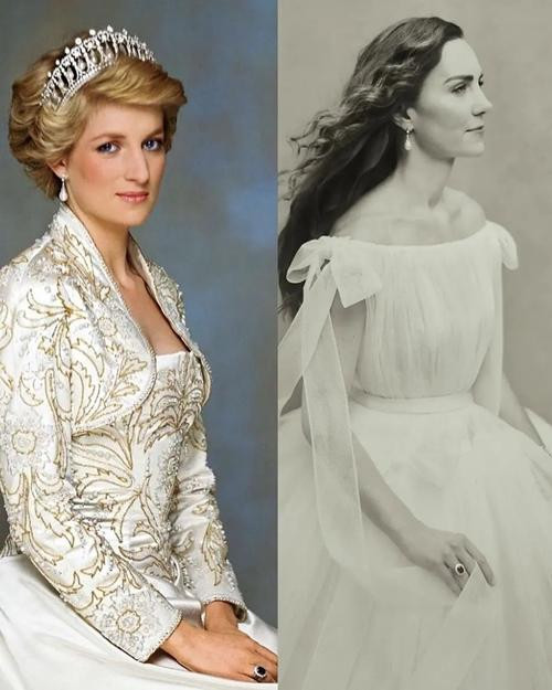 Kate đeo khuyên tai cũ của mẹ chồng. Ảnh: Instagram. Kate đeo khuyên tai cũ của mẹ chồng. Ảnh: Instagram.