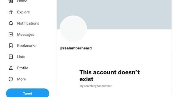 Tài khoản của Heard vừa biến mất trên Twitter. Ảnh: Twitter.