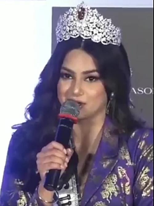 Harnaaz phản ứng mạnh. Ảnh: Times Now.