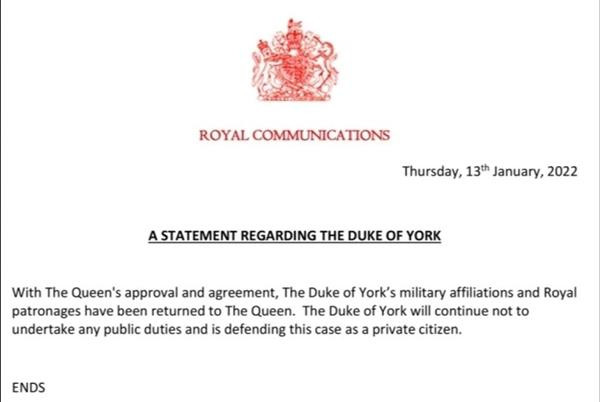 Thông báo của Hoàng gia Anh. Ảnh: Cung điện Buckingham.