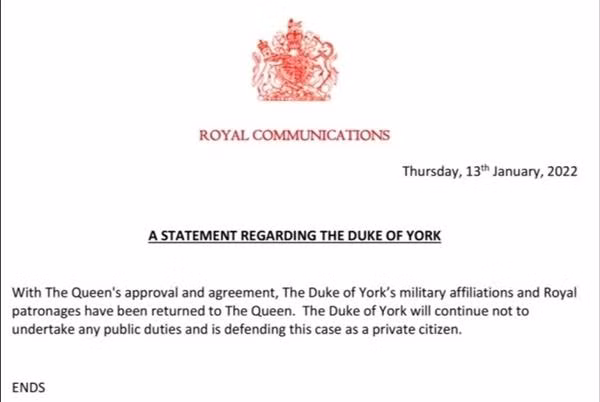 Thông báo của Hoàng gia Anh. Ảnh: Cung điện Buckingham.