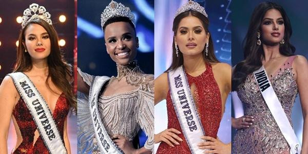 Hoa hậu Hoàn vũ trong mấy năm gần đây, lần lượt là các đại diện từ Philippines, Nam Phi, Mexico và mới nhất là Ấn Độ (Harnaaz Sandhu). Ảnh: Trendsmap. Hoa hậu Hoàn vũ trong mấy năm gần đây, lần lượt là các đại diện từ Philippines, Nam Phi, Mexico và mới nhất là Ấn Độ (Harnaaz Sandhu). Ảnh: Trendsmap.