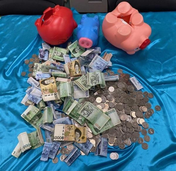 Số tiền trong 3 chú heo đất. Ảnh: Yonhap.