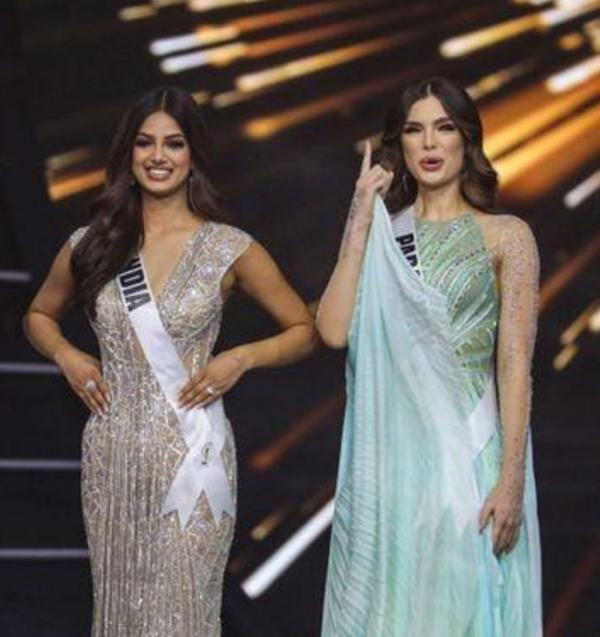 Nadia Ferreira (phải), đại diện của Paraguay, là Á hậu 1 tại Miss Universe 2021 (Harnaaz Sandhu là Hoa hậu). Ảnh: Getty. Nadia Ferreira (phải), đại diện của Paraguay, là Á hậu 1 tại Miss Universe 2021 (Harnaaz Sandhu là Hoa hậu). Ảnh: Getty.