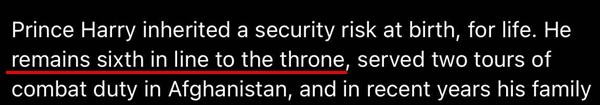 Đoạn đầu trong tuyên bố của phía Hoàng tử Harry, khẳng định anh vẫn là người kế vị hàng thứ 6 tại Hoàng gia Anh. Ảnh: Geo TV.