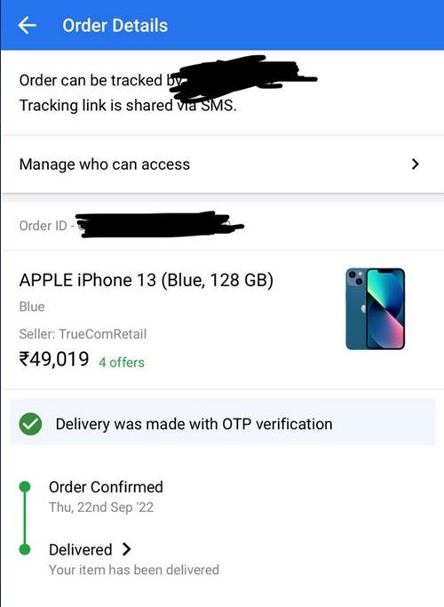Chi tiết đơn đặt mua iPhone 13. Ảnh: Ashwin Hegde. Chi tiết đơn đặt mua iPhone 13. Ảnh: Ashwin Hegde.
