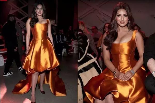 Bộ váy bóng loáng càng khiến Harnaaz trông đẫy đà. Ảnh: India Times. Bộ váy bóng loáng càng khiến Harnaaz trông đẫy đà. Ảnh: India Times.