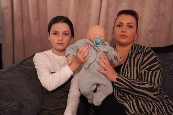 Cô Amy, con gái Darci và búp bê Elliot. Ảnh: Terry Blackburn.