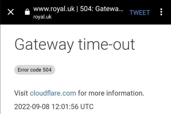 Trang web của Hoàng gia Anh bị lỗi sau thông báo của Cung điện Buckingham. Ảnh: Daily Star. Trang web của Hoàng gia Anh bị lỗi sau thông báo của Cung điện Buckingham. Ảnh: Daily Star.