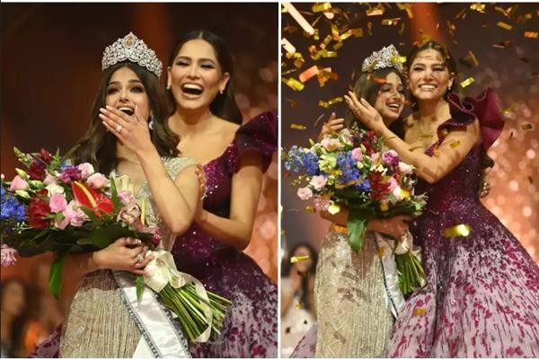 Andrea đội vương miện cho Harnaaz. Ảnh: India Times. Andrea đội vương miện cho Harnaaz. Ảnh: India Times.