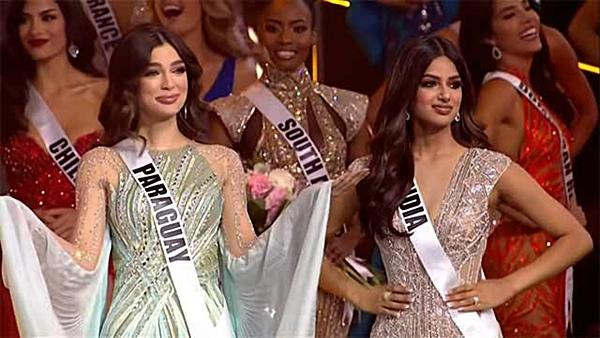 Nadia và Harnaaz tại Miss Universe 2021. Ảnh: Miss Universe 2021.
